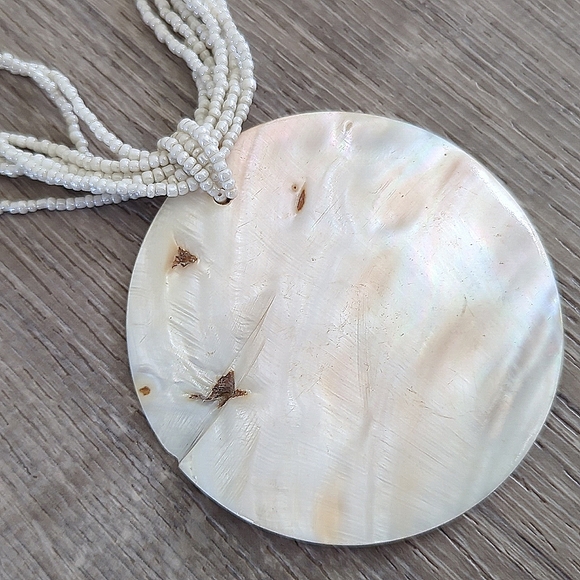 Mother of Pearl Seed Beed Statement Necklace - Picture 7 of 12